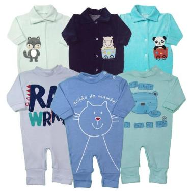 Imagem de Kit Macacão Bebê 6 Pças Em Plush E Suedine Enxoval Quentinho - Koala B