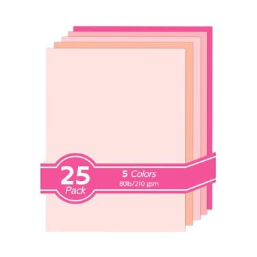 Imagem de 25 folhas de cartolina rosa 21 x 27 cm, papel cartolina colorida Goefun 5 cores, papel de construção rosa de 36 kg, cores sortidas, perfeito para artesanato, cartões faça você mesmo, dia dos namorados