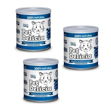 Imagem de Kit 3un pet delícia ração úmida hipercalórica gatos 320g