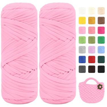 Imagem de Maxee Pacote com 2 fios de camiseta premium (200 g/75 m cada), linha de fita macia para crochê e tricô - cor intensa e fácil de cuidar