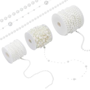 Imagem de NBEADS 3 rolos de 3 estilos de correntes de pérolas, guirlanda de pérolas com carretel de contas redondas para fazer joias de casamento, decoração de materiais de artesanato, 3/4/6/7,5 mm