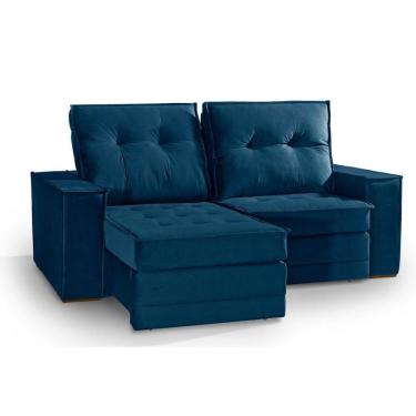 Imagem de Sofá 5 Lugares 250cm Retrátil Reclinável Veludo Azul