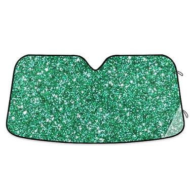 Imagem de Escudo solar com textura de glitter verde para para-brisas, para-sol de janela, protetor solar para carro, caminhão, SUV