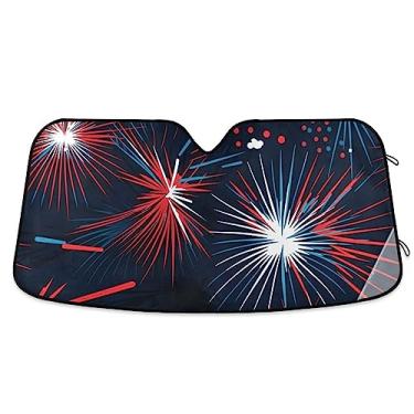 Imagem de Para-sol de para-brisa de carro com bandeira americana de fogos de artifício, persianas de carro para janelas dianteiras, SUV, mantenha-se fresco