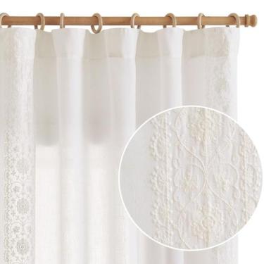 Imagem de Cortinas jinchan Boho Linen Blend 275x270 cm em branco com 2 painéis