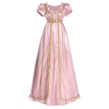 Imagem de LTAKK Regency Dress Vestido feminino Regency com cintura império, festa de chá, vestido vitoriano com faixa e corsage, rosa, XXG