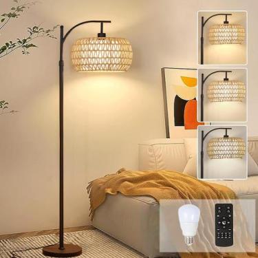 Imagem de Lâmpada de piso ZECOXOL Arc Remote Dimmable Rattan 165-185cm