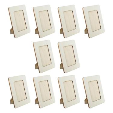 Imagem de KiBcsLic Conjunto de 10 Molduras de Madeira Decorativas Sem Acabamento para Presentes, Artesanato DIY, Projetos de Pintura, Aniversários e Casamentos, 12.3 Cm X 16.8 Cm