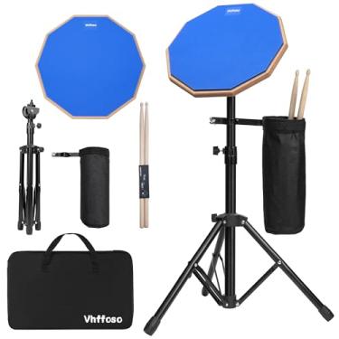 Imagem de Almofada de bateria de treino de 30,5 cm com suporte e bastões, almofada de tarola para iniciantes com baquetas (2 pares) e bolsa de transporte, almofada de bateria silenciosa dupla face (azul)