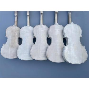 Imagem de ModouString 1 peça de violino inacabado 4/4, violino branco de uma peça com topo de abeto sólido feito à mão e traseira de bordo flamejado