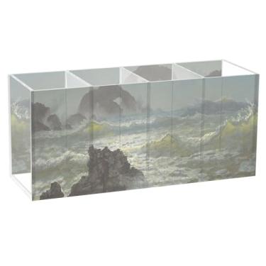 Imagem de TSENQUE Porta-lápis de mesa de acrílico personalizado Albert Bierstadt Seal Rock California Cute Marker Art Caddy Brush Holder Papéis de papelaria, decoração de mesa, acessórios de escritório