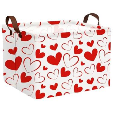 Imagem de MYFLOCY Grande cesta de dia dos namorados, caixa de armazenamento em forma de coração, caixas de armazenamento de tecido, organizador de brinquedos dobráveis com alças para decoração de quarto
