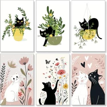 Imagem de Jethami Kit de pintura por números para adultos iniciantes, kit de arte em tela DIY de gato preto fácil para decoração de parede de casa 20 x 30 cm