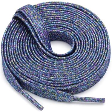 Imagem de WEGOODZF Cadarços planos com glitter: cadarços metálicos brilhantes para tênis - 2 pares, 41 Azul multicolorido, 31 inch (80CM)