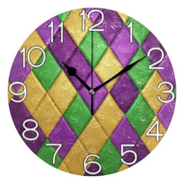 Imagem de GAIGEO Relógio de parede decorativo de losango colorido analógico relógio de cozinha bonito redondo sem tique-taque silencioso, decoração de parede moderna para sala de estar, 25 cm, ponteiros