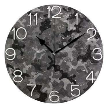 Imagem de GAIGEO Relógio de parede decorativo abstrato camuflado preto cinza analógico relógio de cozinha bonito operado por bateria silencioso, decoração de parede de casa de fazenda moderna, 25 cm, ponteiros