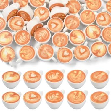 Imagem de Ipotkitt 50 peças, 5 estilos, pingentes de café de resina, imitação de xícara de café, estatuetas de bebida em miniatura, enfeites de Natal para casa, mesa, carro, escritório, decoração, lembrancinhas