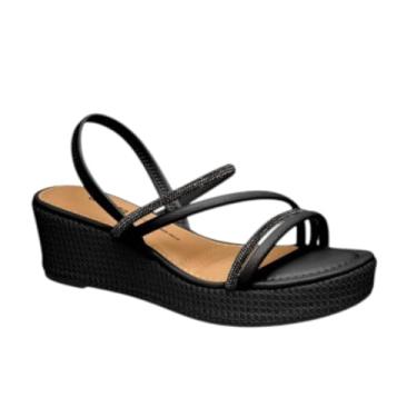 Imagem de Sandália Feminina Anabela Salto Brilho Calce Fácil Dakota Y8321 (Preto, BR, Adulto, Numérico, 38)