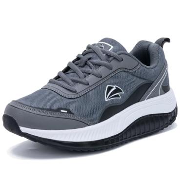 Imagem de RomenSi Tênis de caminhada feminino com suporte de arco ortopédico tênis fascite plantar pé e calcanhar alívio da dor sapatos de balancim para ficar em pé o dia todo EUA 6-11, Preto, cinza, 41