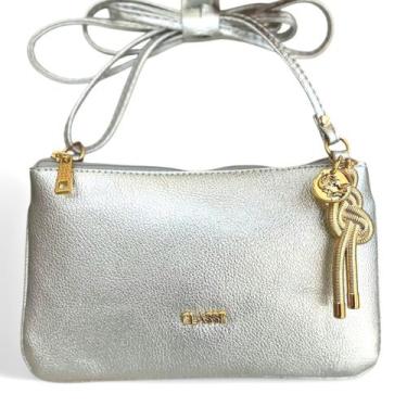 Imagem de Bolsa Feminina Classe Couro 3262 Prata Couro Legítimo com Design Minim