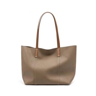Imagem de KGFCE Bolsa feminina de grande capacidade, bolsas de couro bovino de alta qualidade, bolsa casual para viagem feminina de marca de luxo, Elefante cinza, 30.5-28-13 cm