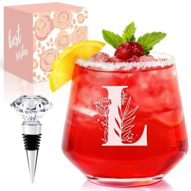 Imagem de Physkoa Taça de vinho personalizada para mulheres – Gravada com inicial A~Z personalizada, pode ser lavada na lava-louças | Presente de vinho de Natal de aniversário para ela, mãe, amiga, esposa, irmã