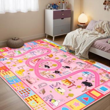 Imagem de Tapetes infantis para quarto de crianças, tapete educacional ABC para sala de aula, tapete antiderrapante lavável para sala de jogos para meninos e meninas, tapete de brincar de estrada zoológico, 10