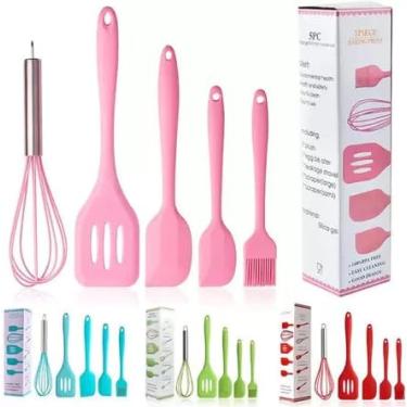 Imagem de Kit Utensílios de Cozinha Silicone 5 Peças - Colher, Espátula, Fue, Espátula Pequena e Pincel