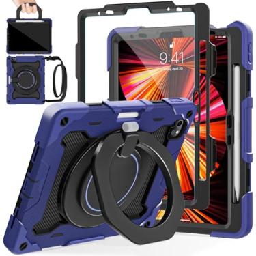 Imagem de ROISKIN Capa para iPad Air 11 polegadas M3/M2, iPad Pro 11 polegadas 4ª/3ª/2ª/1ª geração, iPad Air 5ª/4ª 10,7 polegadas, resistente à prova de choque com alça de ombro 360 suporte para caneta