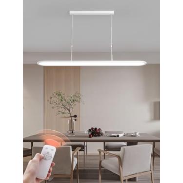 Imagem de Luminária pendente LED moderna para mesa de jantar, com design linear e intensidade regulável, controle remoto e altura ajustável. Ideal para escritório, sala de estar e sala de jantar (bran