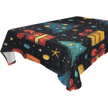 Imagem de Blueangle Toalha de mesa com desenho animado de árvores de Natal – Toalha de mesa retangular de poliéster impermeável e resistente a manchas para ambientes internos e externos, 137 x 183 cm (640)