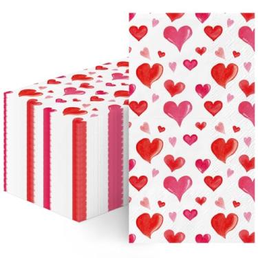 Imagem de Hokinaa Guardanapos de papel para Dia dos Namorados - 100 peças de conjuntos de guardanapos decorativos de coração vermelho descartáveis, suprimentos de decoração de festa de almoço de coquetel para