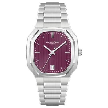 Imagem de SPECHT&SOHNE Relógios masculinos de 38 mm, raro, elegante, automático, relógio mecânico, aço inoxidável, cristal de safira, à prova d'água, Vermelho vinho, Clássico