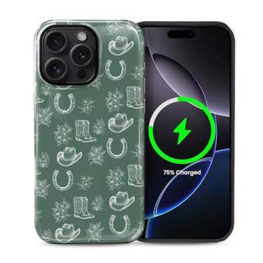 Imagem de casesok Capa para iPhone 15 Pro Max, compatível com MagSafe, capa rígida de camada dupla + capa de silicone, proteção de corpo inteiro à prova de choque para iPhone 15 Pro Max - chapéu de cowboy verde