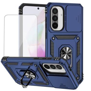 Imagem de Vokuha Capa para Galaxy A36 5G Capa/Galaxy A56 com protetor de tela de vidro temperado e capa deslizante para câmera, anel giratório de 360°, capa magnética para Samsung Galaxy A36 5G azul