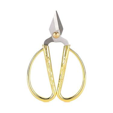 Imagem de Tesoura de costura, tesoura doméstica com alça dourada grande, pequenos cortadores prateados, ferramenta de fabricação de artesanato ideal para processamento de joias, fabricação de unhas, corte de