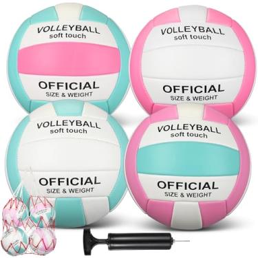 Imagem de Libima Pacote com 4 bolas de vôlei, tamanho oficial, 5, leves, leves, leves e leves com bomba e bolsa de rede para iniciantes, treinamento, ambientes internos, externos, praia, piscina, quintal