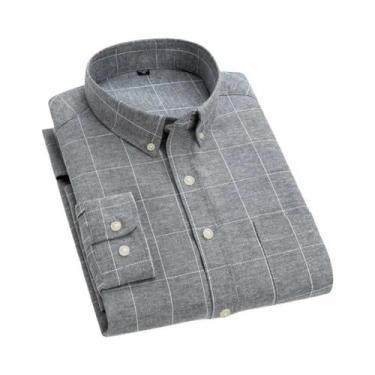 Imagem de Camisa Oxford Masculina Slim Fit De Manga Longa, Algodão De Alta Quali