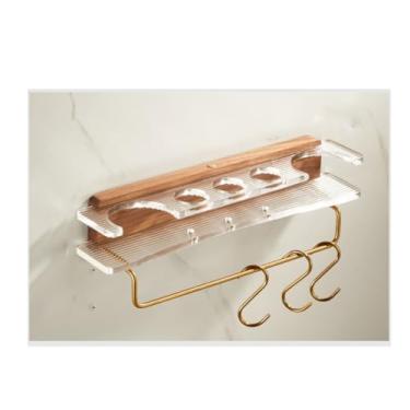 Imagem de Suporte de escova de dentes Suporte de escova de dentes acrílico suporte de pasta de dente de banheiro montado na parede rack de armazenamento de madeira maciça com gancho rack de armazenamento de