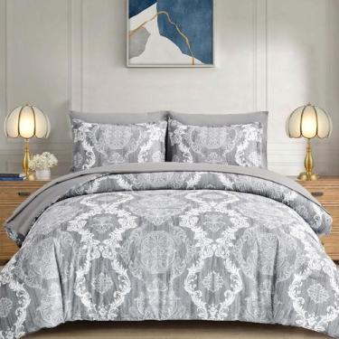 Imagem de Conjunto de edredom WONGS BEDDING Grey Queen Size 7 peças de microfibr