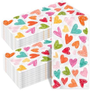 Imagem de WorldBazaar Guardanapos coloridos de coração, 100 peças, guardanapos de papel de dia dos namorados, toalha de mão descartável, decorações de festa do dia dos namorados, guardanapo de convidado para