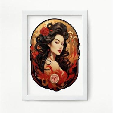 Imagem de Quadro Decorativo Áries 24x18cm - Vidro, Moldura Branca