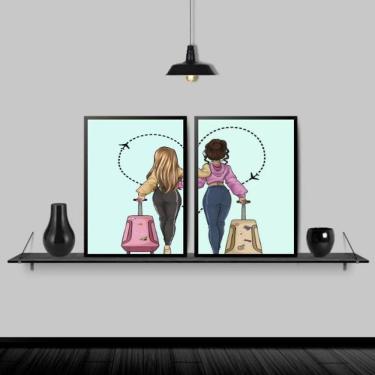 Imagem de Kit 2 Quadros Melhores Amigas Viajantes 33X24Cm Preta