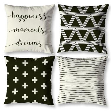 Imagem de Kit 4 Capas Almofada Sala 40Cm X 40Cm Estampadas Happiness