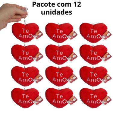 Imagem de 12x Chaveiro Pelúcia Coração Te Amo Namorado Dia das Mães Lembrancinha