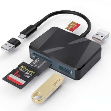 Imagem de Leitor de cartão SD, leitor de cartão 4 em 1 USB C para SD/TF/CF/MS com adaptador USB para USB C, leitor de cartão de memória para iPhone 17/16/15 Pro Max iPad Pro, MacBook Pro/Air iMac M4/M3/M2