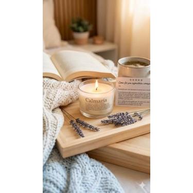 Imagem de Vela Aromática Decorativa em Vidro Transparente com Tampa de Madeira, 120g, Mensagem Inspiradora, Aromaterapia, 7cm x 8cm, Cilíndrica (Aroma: Lavanda Francesa - Mensagem: Calmaria)