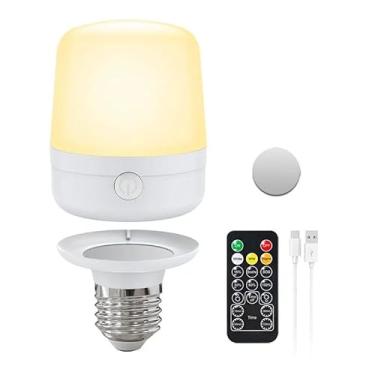 Imagem de Lâmpada E27 recarregável com fixação magnética e controle remoto 3 temperaturas de cor função temporização luz noturna mesa emergência