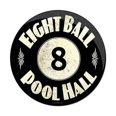 Imagem de ZMKDLL Mesa de bilhar com 8 bolas placa de metal Man Cave Garage Club Den Gameroom Bar Pub 30 cm de diâmetro