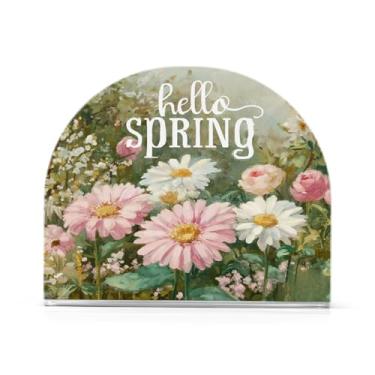 Imagem de Suporte de guardanapo com estampa branca de flores da primavera para mesa dispensador de guardanapo de acrílico para cozinha mesa de jantar decorações de cozinha de primavera para bancada festa em